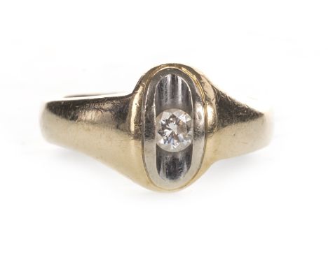 DIAMOND SOLITAIRE RING, the concave bezel set with a round brilliant cut diamond of approximately 0.14 carats, with foreign a