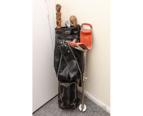 A contemporary golf bag, with a hickory shafted putter; together with a shooting stick, a knobkerrie walking stick, and an Af