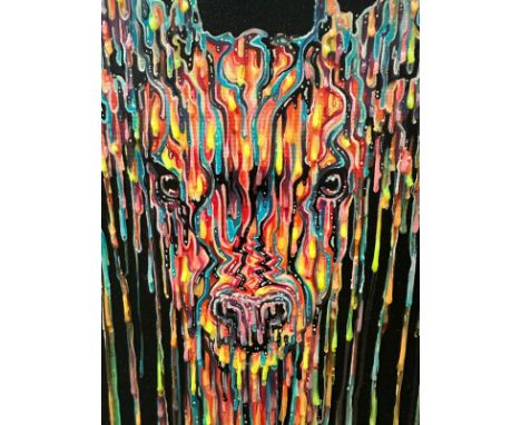 A limited edition hand embellished box canvas print by Robert Oxley titled "Ruru" signed lower right 40cm x 40cm 