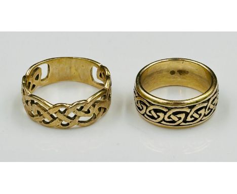 Two 9ct gold Celtic inspired rings, size P and K approximate total weight 8.2g