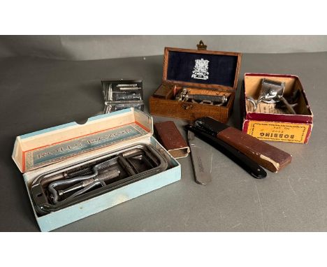 A selection of vintage grooming ephemera to include a Meeson and Sons " The Gentleman's" razor circa 1910