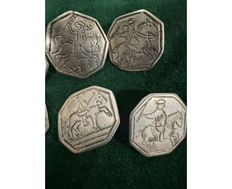 Twelve silver buttons engraved with horse and rider and marked IV55 approx total weight 30g