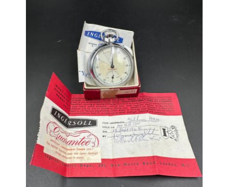 A boxed Ingersoll Yachtsman stopwatch with guarantee and dated 1968