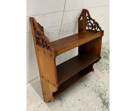 Three tier Arts and Crafts wall shelf (H80cm W61cm D25cm)