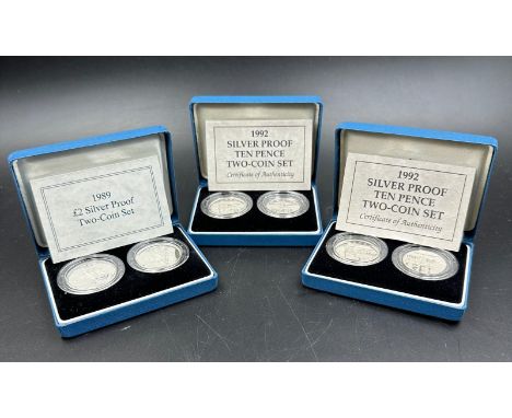 Three Royal Mint silver Proof ten pence two coin set 1992, 1992 and 1989. 