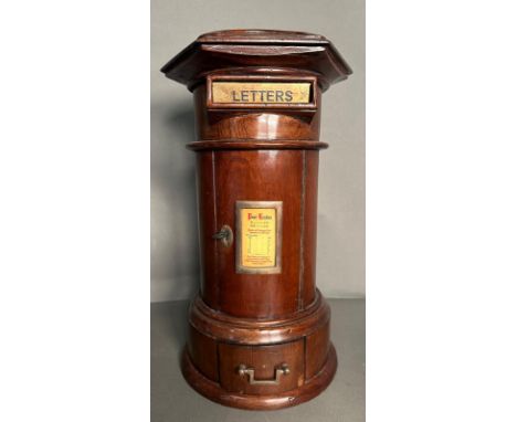 A Vintage mahogany country house pillar post box desk top cabinet with key to cupboard and short drawer under H43cm)