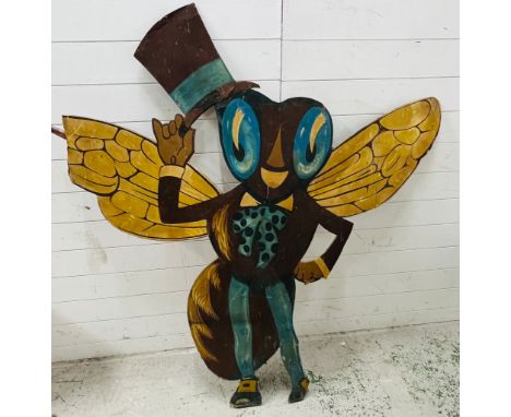 A vintage fate wooden sign of a Bee doffing his top hat (H153cm W141cm)