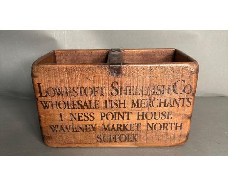 A vintage hand made wooden fish box from the Lowestoft Shellfish Company 
