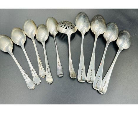 A selection of silver hallmarked spoons and a sugar sifter approximate total weight 170g
