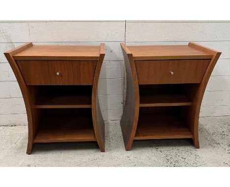 A pair of contemporary bedside tables with single drawer and shelf under 
