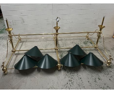 A billiards/snooker table lights in brass with green sides (H90cm W200cm D110cm)