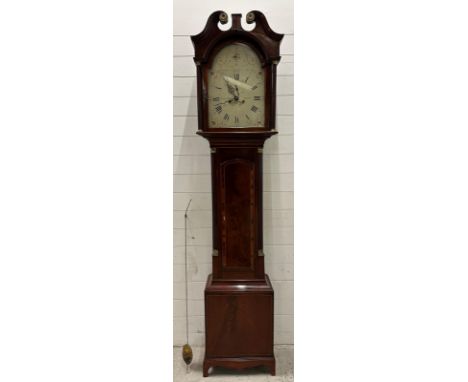 A mahogany inlaid long case clock by James Murray of Perth, eight day with an enamel face florally decorated and with Roman a