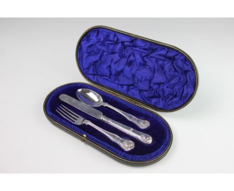 A cased silver kings pattern christening set, Wakely & Wheeler, London 1911, comprising a spoon, knife and fork, engraved, 4.