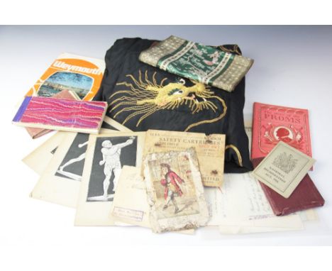 A selection of vintage ephemera, to include; rule books cards, letters etc, with a longcase clock dial painted with Conway Ca