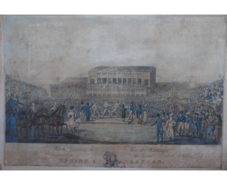 J Gleadah after James Clements & John Pitman, 19th century hand coloured aquatint, Spring & Langan - a boxing print, 40.5cm x
