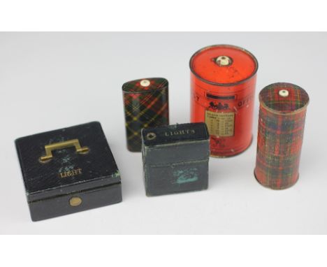 A Bryant and May's tinplate vesta and go-to-bed in the form of a pillar box, with striker to base and bone nozzle to top, 6.5
