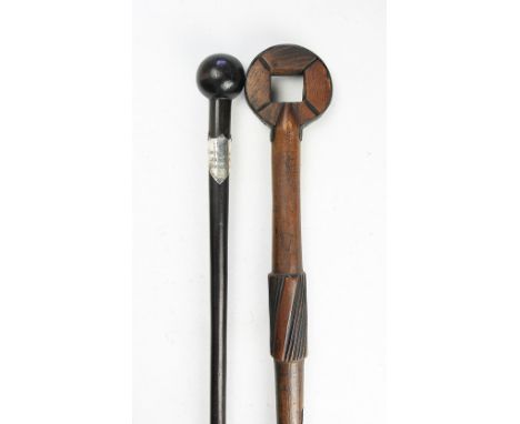 A late 19th century South African Zulu chiefs staff, with pierced metal bound terminal, 123cm, with a South African interest 