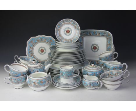 A Wedgwood Florentine turquoise pattern part dinner service, to include teacups and saucers, coffee cups, side plates, dinner
