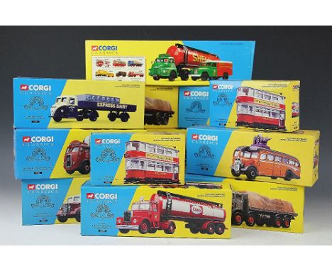 A collection of thirteen Corgi Classics, comprising: 31005 Shell / BP Bedford S Type Taker; 27601 FB Atkins Atkinson 8 Wheel 