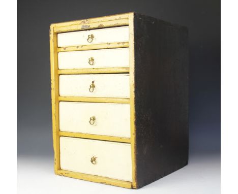 A Victorian painted pine rustic table top chest, with five graduated drawers, 44cm H x 29cm W x 33cm D