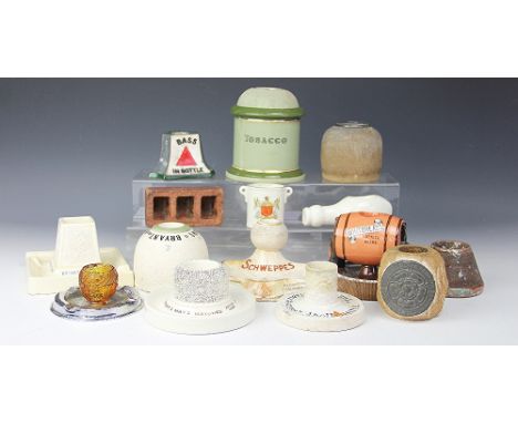 A collection of advertising strickers, to include; 'Scweppes', a Carlton ware Tobacco jar and cover, green glazed 13.5cm high