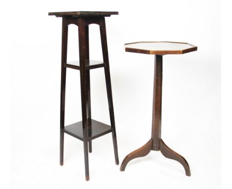 An early 19th century provincial oak octagonal occasional table, on tripod base, 79cm H x 39cm W, with an Edwardian mahogany 