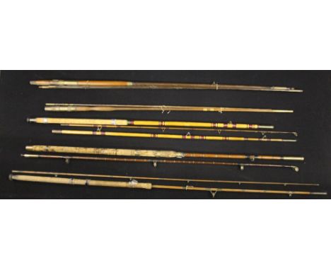 FISHING RODS - 5 vintage fishing rods made from cane,wood and bamboo all with maker's marks including Hardy's W Fitting, Hand