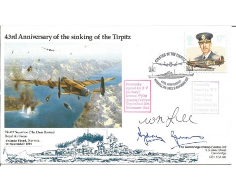 WW2 bomber veterans V Grimes and W R Lee signed sinking of the Tirpitz cover. Good condition Est.