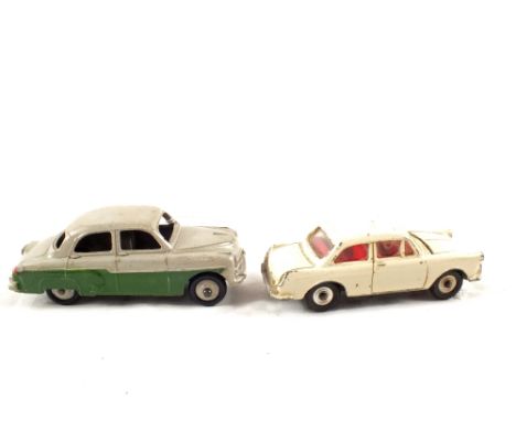 Dinky 144 VW 1500 white, 164 Vauxhall Cresta green and grey