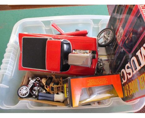 A boxed Corgi 497 Ford Escort, various unboxed models and repro metal American licence plates