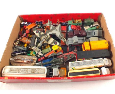 A box of various playworn Dinky, Corgi vehicles etc