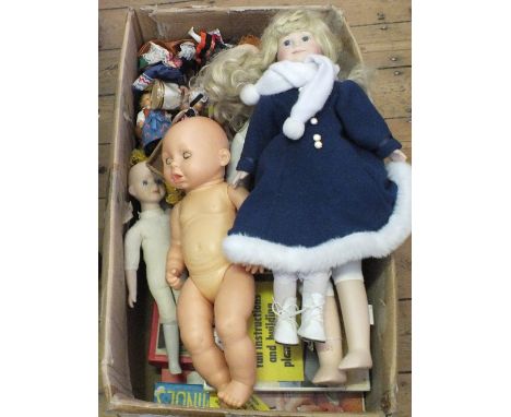 A Bagatelle board, china plus other dolls and games
