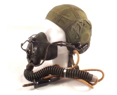 A vintage flying helmet complete with mask etc, label inside with broad arrow, size 2 P. & S.W., 22C/1301766