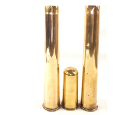 Two WWII dated two pounder shell cases with a 1941 dated 'Trench Art' lighter