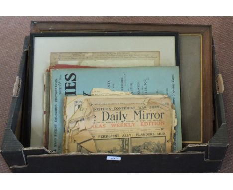 Two early 20th Century framed military photographs with 1917 dated Daily Mirrors and volumes of 'Celebrities of the Army' 