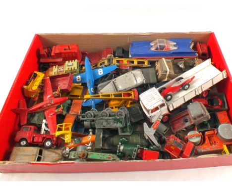 A box of various playworn Dinky, Corgi vehicles etc