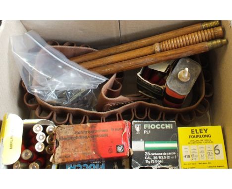 A quantity of various .410 cartridges, 9mm R/F (garden gun) cartridges with cleaning goods and a cartridge belt, this item ca