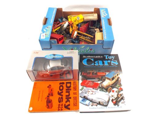 Various unboxed Dinky, Corgi and Matchbox models plus two books