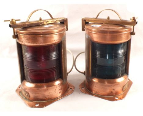 A pair of copper navigation lamps from the 1,400 ton ammunition carrier R.M.A.S. Kinterbury