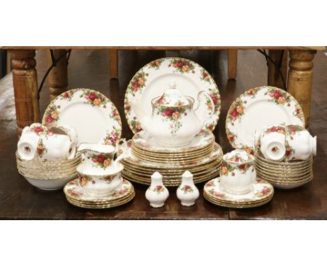 A Royal Albert Old Country Roses 52 piece dinner and tea service to include 10" dinner plates, side plates, tea pot, cups, sa