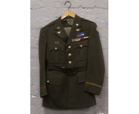 A World War II original 1942 US Army Airforce glass A tunic and trousers 'pinks and greens' labelled Hart Schnaffer Marx date