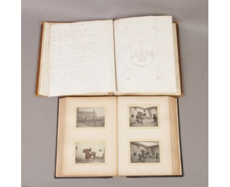 A Victorian photograph album to include military uniform and country scenes, along with a 19th century sketch book with handw