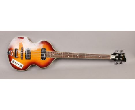 A Tanglewood RVB-2 violin bass with sunburst finish, cream bindings and rosewood neck.