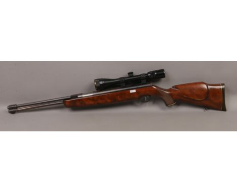 A German Weihrauck 77 K carbine .22 calibre underlever air rifle fitted with a Nikko sterling crown 3-9x40 scope with black c