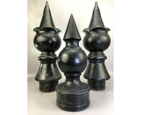 Architectural salvage: Three cast iron finials, two approx 55cm, one approx 40cm, possibly from a trolley bus or tram