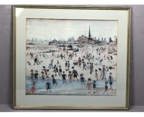 L.S. LOWRY, framed print 'At the Seaside', approx 60cm x 50cm