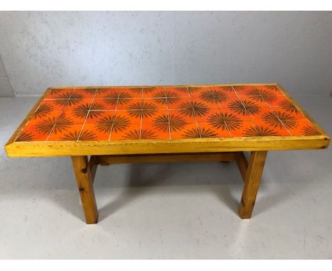 Mid century Tile topped coffee table approx 46 x 107 x 43cm tall