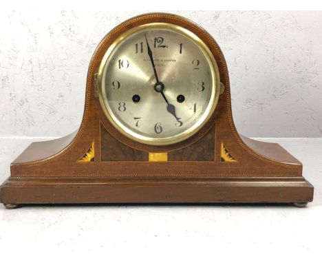 German-made Napoleon's Hat mantle clock, strikes on the hour and half hour, some inlay, good working order