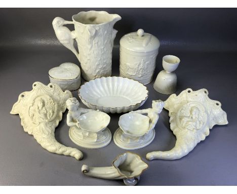 Collection of ceramics to include pair of Royal Worcester blanc de chine figural salts, approx 13cm in length, a pair of Wedg
