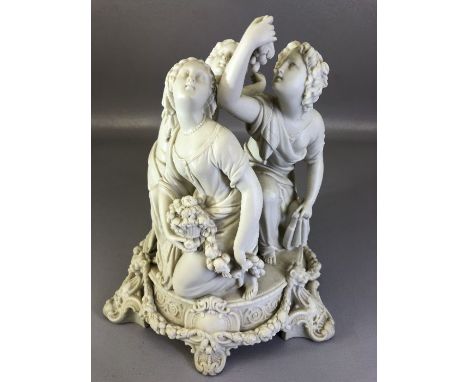 Copeland Blanc de Chine lamp base depicting three women, approx 25cm in height, impressed mark to base (A/F)